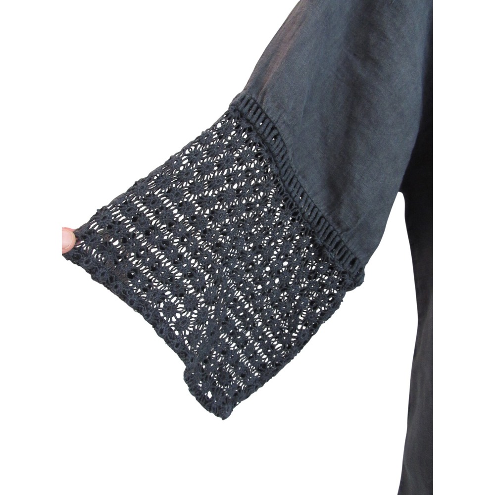 Soft Surroundings Charcoal Crochet-Sleeve Linen Top - Picture 4 of 7